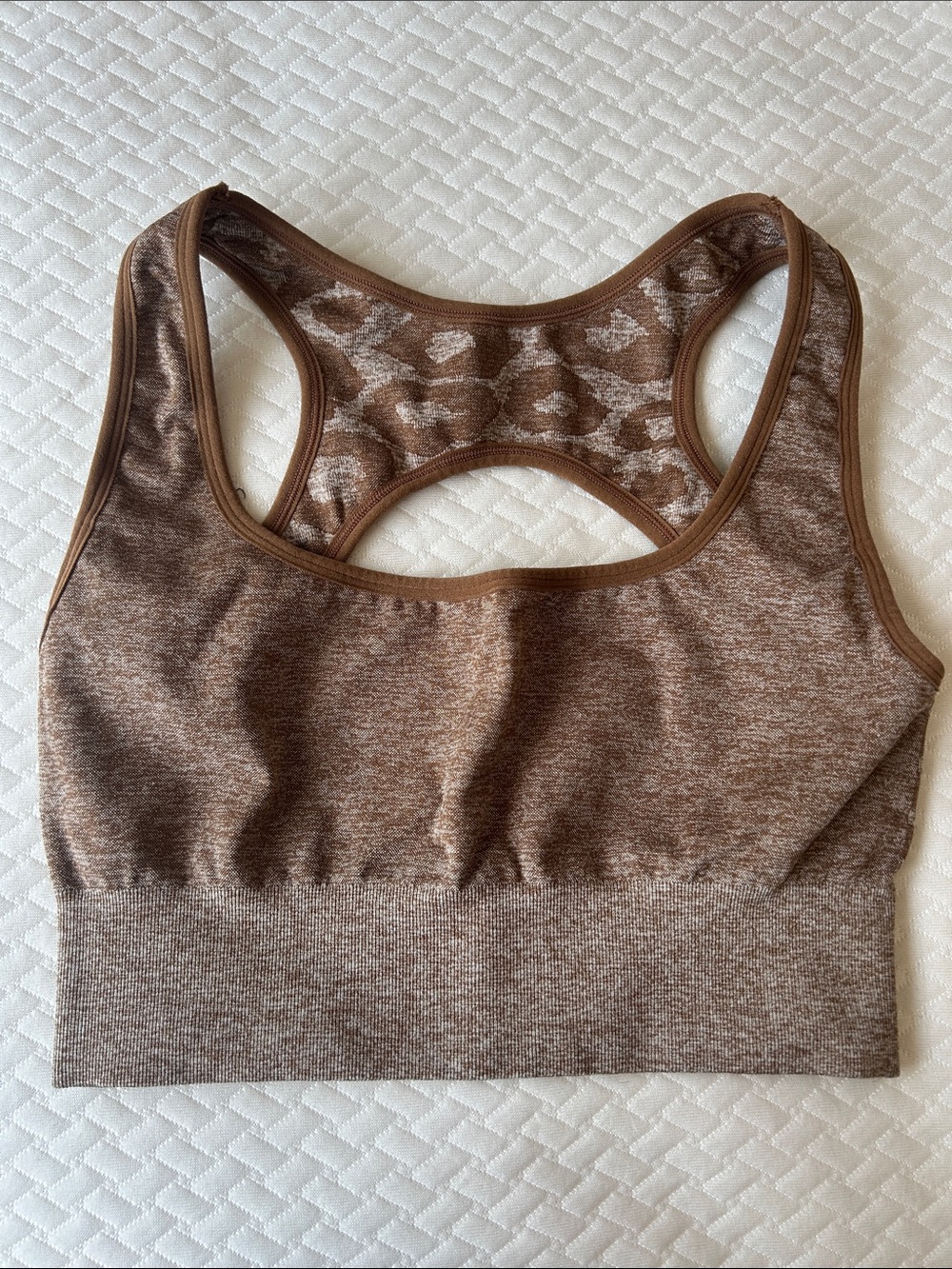 NVGTN Printed Brown Racerback Sports Bra - Comfortable Support